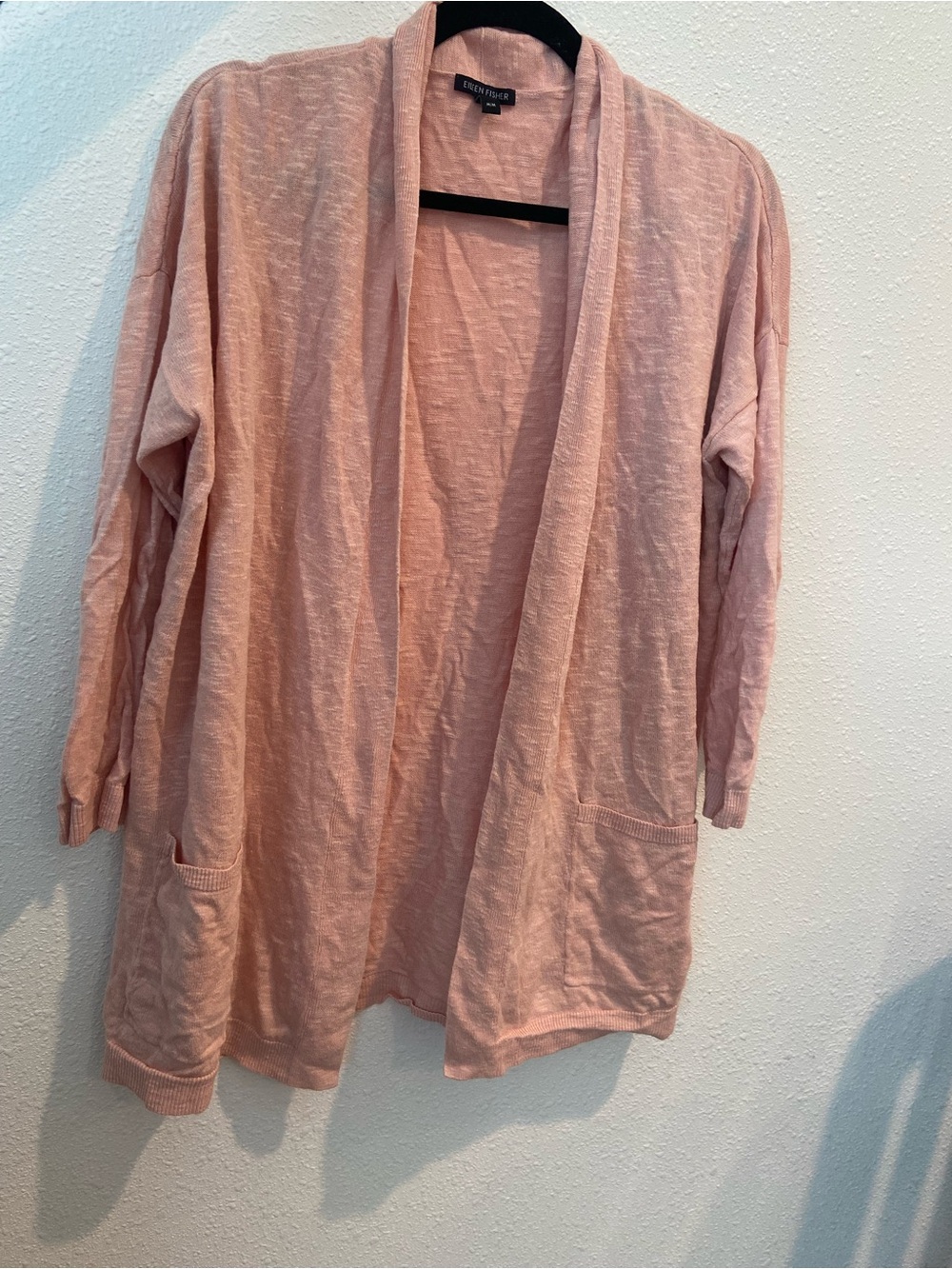 Women’s Eileen Fisher Organic Cotton/Linen Cardigan Wrap Medium Coral Pink